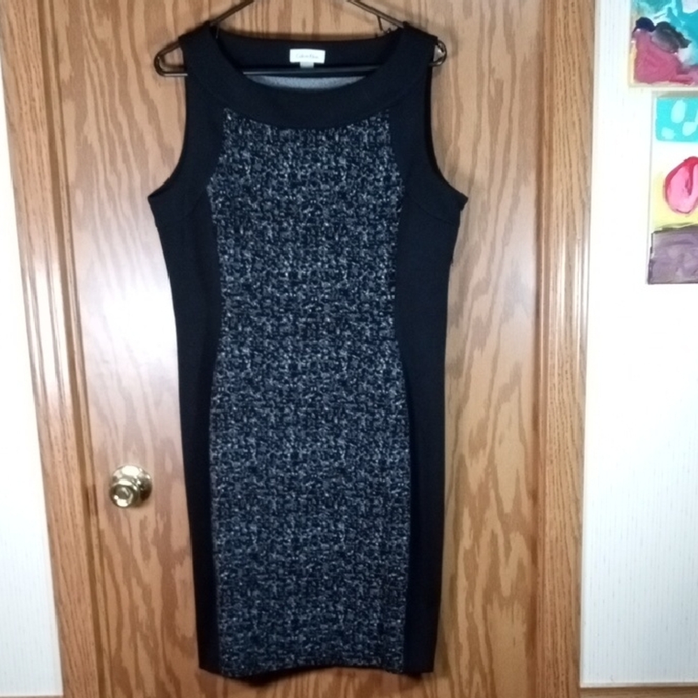 Calvin Klein Elegant Black and Gray Sleeveless Dress, Evenings, Office, Wedding,